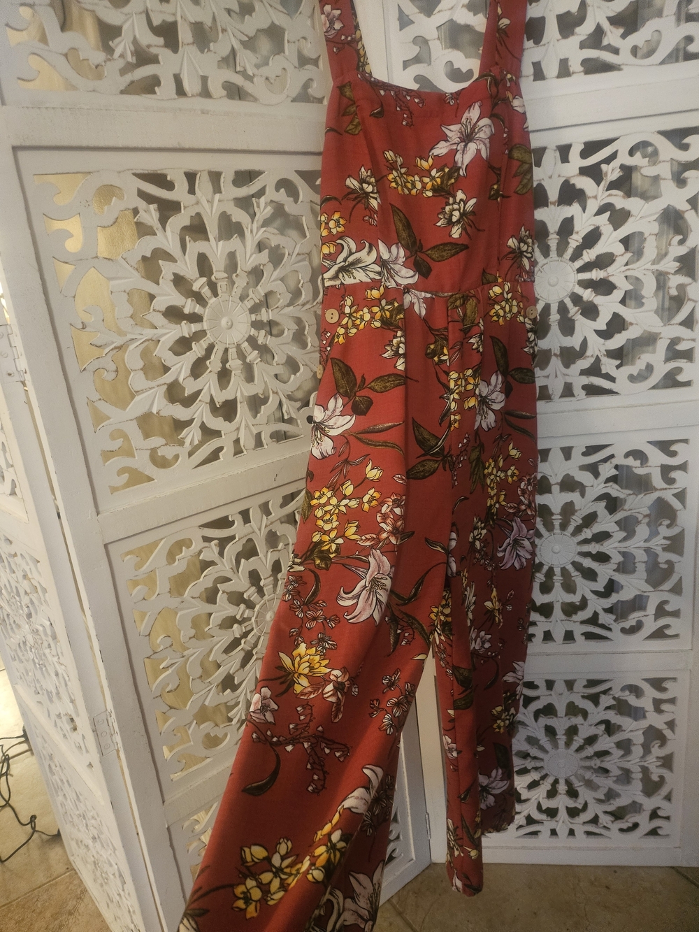 Floral Strappy Jumpsuit in Rust Red